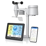 Brandson - Wetterstation Wlan mit Außensensor 5 in 1 – Funk - Wetterdaten per App WiFi - Wettervorhersage - Innen und Außentemperatur – Windmesser und Regensensor - Windrichtung - LCD Farbdispay