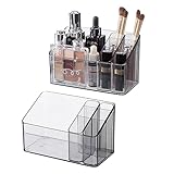 SHIMOYAMA Make-Up Organizer, 2-Pack, Kunststoff Kosmetik Aufbewahrungsbox für Schminktisch Badezimmerschrank, Schönheitsprodukte Organizer Desktop-Speicherhalter mit 2-beweglichem Innenkoffer