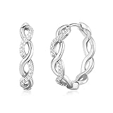 Senteria Silber Creolen für Damen S925 Sterling Silber Creolen 14 Karat Weißgold Plattiert Gedrehte Creolen mit Zirkonia Leichte Kleine Silber Creolen (20mm)