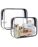BAGSMART Transparente Kulturtasche 2 Stück, TSA-zugelassen, wasserabweisend, 1.6 Liter Flugzeug Handgepäck, Kosmetiktasche für Damen & Herren,Schwarz