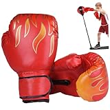 NASSMOSSE Boxhandschuhe für Kinder von 6–11 Jahren, Kinder-Boxhandschuhe mit Flammenmuster, atmungsaktives PU mit Befestigungsband, mit Schwamm gefüllte Fäustlinge für Training, Training, Spiele, Rot