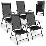 tillvex Gartenstuhl 4 Stück klappbar aus Aluminium | Hochlehner mit Armlehnen | Klappstuhl verstellbar | Klappsessel Balkon Garten Terrasse (Anthrazit)
