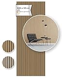 Momento Akustikpaneele Holz 240x50 cm - Made in Germany - Eiche Geölt Dekor - Wandverkleidung Wandpaneele Holz Eiche als 3D Lamellenwand für effektiven Schallschutz - Akustik Holzpaneele Wand