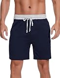 Bresdk Shorts Schlafhose Herren Kurz Freizeithose Kurze Hose Baumwolle Sommer Schlafhorts für Männer Blau S