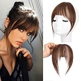 Clip-in-Haarverlängerung, 100% Echthaar, französischer Pony, Kunsthaar-Extensions mit Bügel, Dunkelbraun