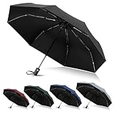 Vicloon Regenschirm, 8 Edelstahl-Rippen Auf-Zu Automatik Taschenschirm mit Schirmtasche, Teflonbeschichtung, Windsicher Klein Leicht Kompakt Reise Golfschirm-Schwarz
