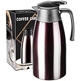 PARACITY Thermoskanne 2 Liter Kaffeekanne mit Keramikeinsatz, vakuumisolierte Teekanne Edelstahl, Teekanne Thermo zum Warmhalten von Kaffee & Tee für 12 Stunden / 24 Stunden kalt Thermokanne(Braun)