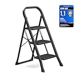 SONGMICS Trittleiter, Leiter mit 3 Stufen, Klapptritt, Klappsicherung, einfach zu verstauen, bis 150 kg belastbar, schwarz GSL003BZ01