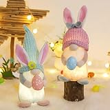 Weiongppy 2 StüCk Ostern Wichtel Deko,Weihnachtsdeko Wichtel Mit Led-Licht, Weihnachtswichtel,Osterwichtel Hase Mit Eier,PlüSch Osterhasen Zwerg, FüR Osterdekoration Tischdeko,Hase Deko-Rosa/Blau