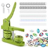 Knopfmacher-Abzeichenmaschine 58 mm DIY Buttonpressen-Set ohne Installationsaufwand mit 100 Metall-Buttonteilen, Regenbogenfolie & Rundschneider für Partys und Geschenke