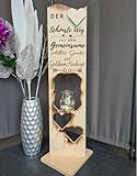 Holzaufsteller zur Goldenen Hochzeit 2 Herzen geflammt, Holz Deko Schild Holzschild Eingangsschild mit Windlicht aus Glas, Der schönste Weg ist der Gemeinsame