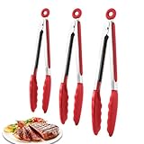 Njidher Küchenzange – 3-teiliges Set, antihaftbeschichtet, Grillzange aus Edelstahl mit Silikon, für Camping, Salat und den Hausgebrauch