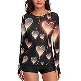 Glowing Heart Love Damen Sonnenschutz Langarmshirts UV-Schutz Shirt Wandern Athletic Tops, Weiss/opulenter Garten, Klein