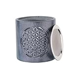 NKlaus Räucherstövchen Speckstein 10,3x10,3 cm – mit Blume des Lebens Gravur, dekoratives Räuchergefäß mit Sieb & Teelicht für Harze & Meditation
