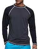 Langarmshirt Herren UPF 50+ Männer UV-Schutz Longsleeve Rash Guard Shirt Schnelltrocknendes Stretch Langarm T-Shirt Herren Schwimmshirt Surf Laufen Angeln Wandern Schwarz L