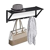 Relaxdays Wandgarderobe mit Ablage, Garderobenleiste 5 Haken, Flur & Bad, modern, Metall, HBT 23 x 65 x 25 cm, schwarz, 1 Stück