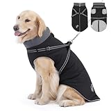 HAPPY HACHI Hundemantel Wasserdicht, Hundemantel Winter Warmer Hundejacke mit Geschirr, Reflektierend Hundejacke, Hundemantel Grosse Hunde Haltbarer Doppelter D-Ring (4XL-Brustumfang 80CM)