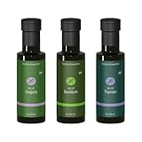 Landeria Ölmühle Blumenthal, Bio Würzöl Set Mediterran – Oregano, Basilikum, Thymian – 3 × 100 ml kaltgepresst, vegan & naturbelassen – aus Brandenburg – Mediterranes Geschenkset