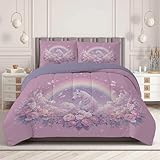 Steppdecke 140x200cm 4 Jahreszeiten Kind Bettdecke Set Krone, Flügel, Weißes Pferd Bettdecke ohne Bezug Warme & Weiche Ganjahresdecke mit 1 Kissenbezug 80x80cm, Weiß