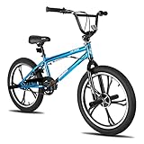 Hiland 20 Zoll 5 Speichen Kinder BMX Fahrrad für Jungen Mädchen ab 7-13 Jahre alt, 360 Grad Rotor Freestyle, 4 Pegs Kinder BMX Fahrrad, Blau