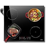 Hobsir Induktionskochfeld mit Stecker 4 Zonen, Einbau Kochfeld Induktion 60cm Induktionsplatte, 3500W, Touch-Bedienung, 9 Leistungsstufen, Sicherheitsschloss, Timer