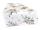 beties - Magie des Winters Collection - XL-Tischläufer, Tischband Frost-Rose orange 40x220 cm; gefrostete Rosen, Tannenzapfen & Schneekristalle aus 100% Baumwolle – warm, elegant & winterlich