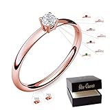 Verlobungsring Roségold 585 750 PERSONALISIERT + ETUI mit individueller GRAVUR Damen-Ring Heiratsantrag Diamant-Ring Zirkonia Aquamarin Rubin Smaragd Saphir Brillant Blautopas Edelstein