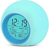 YouJabz Kids Alarm Clock, Kinderwecker 7 Farben ändern Lichtwecker für Jungen Mädchen, Schlummerfunktion, 8 Klingeltöne, 12/24 Stunden, One-Tap-Control, Innentemperaturanzeige