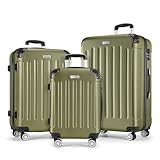 MERISH Reisekoffer Koffer Kofferset Trolleys Zwillingsrollen 3tlg. Hartschale in 9 Farben (Oliv, Set)