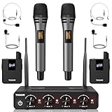 TONOR UHF Mikrofon Kabellos Set mit Handmikrofon/Bodypack Transmitter/Headset Funkmikrofon/Lavalier Wireless Microphone, 4x5 Frequenzen 60m Reichweite für Gesang Karaoke PA System Lautsprecher TW362