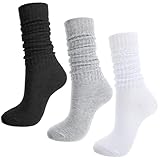 Utensilsto 3 Paar Kniestrümpfe Damen Slouch Socken,Extra Lange Scrunch Kniehohe Stiefelsocken Soft Warme Stulpen Beinwärmer Einheitsgröße 38-42