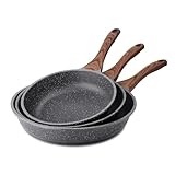 SENSARTE 20cm+24cm+28cm Antihaft Bratpfanne Skillet 3 Teiliges, Schweizer Granit Beschichtung Omelette Pfanne, Gesunde Stein Kochgeschirr Chef's Pan, Gasherd und Induktion Kompatibel, PFOA Frei