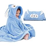 decalsweet Badetücher Badehandtuch Kinder, Groß Geschmeidigkeit Besonders Saugfähig Kapuzen-Babybadetuch, Korallfleece-Kinderhandtuch für Bademantel Jungen Mädchen, 70 x 140 cm (Blau)