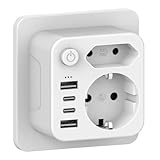 Aipsdo Doppelstecker für USB Steckdose, Mehrfachsteckdose mit 4 USB Netzstecker,USB CAdapter,Steckdosenadapter 2Fach Stecker mit USB, Mehrfachstecker für Steckdose,mehrfachstecker