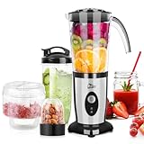 Smoothie Maker Uten Standmixer Edelstahl Mixer 5 in 1 Multifunktion Blender, Entsafter, Fleisch Zerkleinerer, Ice Crusher, Kaffeemühle mit 600ml Sportflaschen, Mixer Küche für Zuhause Büro Camping