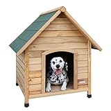 Kerbl Pet Hundehütte, Hundehaus, braun/grün, 85x73x80cm, Holz, wetterfest, Hunde, höhenverstellbare Füße, Bitumendach