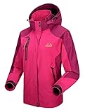 donhobo Jacken Damen Outdoorjacke Wasserdicht Windjacke Leicht Wanderjacke Atmungsaktiv Funktionsjacke Softshell Übergangsjacke mit Kapuze Rose Rot XL