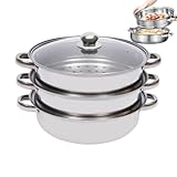 Qfdiwr Set zum Dampfgaren, stapelbare Induktionstöpfe | Dampfgarer Set aus Edelstahl für die Küche - für Ravioli Gemüse Meeresfrüchte Garnelen Konditorei Zubereitung von Mahlzeiten