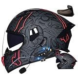 Motorradhelm mit Bluetooth Klapphelm, Doppelvisier Modularer Helm ECE Zertifiziert, Integralhelm mit Mikrofon für Automatische Reaktion für Erwachsene Frauen Männer (21.6-24.4in)