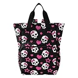 ALAZA Baby-Wickeltasche, Rucksack, Wickeltasche, Gothic, rosa Herzen und Totenköpfe, multifunktionale Wickeltasche, große Kapazität, Mama-/Papa-Rucksack