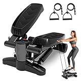 Stepper, Mini Stepper für Zuhause 150kg mit Widerstandsbändern, LCD Display, Großen Pedalen, Stepper Hometrainer für Anfänger & Fortgeschrittene, Fitnessgeräte Trainingsgeräte für Zuhause, Schwarz