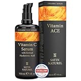 Vitamin C Serum hochdosiert 100ml mit Retinol + Hyaluron - Für Glow, gegen dunkle Flecken, Anti Falten - Allrounder Serum Gesicht - Für jede Haut geeignet - 100% Vegan Skincare - Satin Naturel