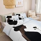 Generisch Bettwäsche Set Romantisch Frau Blumen Rosen 3-teilig 240 x 220 cm, Weiche Angenehme Bettbezug Hypoallergen Bügelfrei Surrealismus Wende Bettwäsche mit Reißverschluss