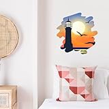 SUPERDANT Bunte Wandtattoos Wandsticker Wandbilder Leuchtturm Sonnenuntergang Pinsel Meer Vögel Dekorativer Aufkleber Abnehmbare Dekor Kunst Wanddekoration Geschenke 60×38cm