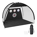 Relaxdays Golf Übungsnetz, Zielscheibe, Tragetasche und Heringe, HxBxT: 200x300x170 cm, Golfnetz Garten, schwarz/weiß