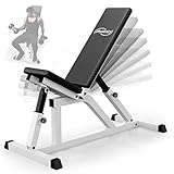 Physionics® Multifunktion Hantelbank - Rückenlehne 7-Fach und Sitz 4-Fach verstellbar, klappbar, bis 200kg belastbar- Schrägbank, Flachbank, Trainingsbank