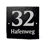 Dekolando Hausnummernschild Hausnummer Schiefer mit Gravur - Ihre Hausnummer & Straßenname | Türschild 11x11cm