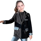 L PATTERN Schwarze Anzugjacke aus Denim Jacken für Mädchen Doppelreihiger Knopf Baumwolle Mäntel Frühling und Herbst Bekleidung,Schwarz,104-110