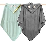 Leikurvo 2 Pcs Kapuzenhandtuch Baby Handtuch, 80x80cm Baby Badetuch Set Waschlappen Erstausstattung Babyhandtuch mit Kapuze, weich Unisex Babygeschenke für Neugeborene(grau, hellgrün)