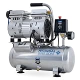 HYUNDAI Silent Kompressor SAC55751 | 6L Kessel, 8bar, ölfrei | 0.55kW / 0.75PS | Ansaugleistung 93 L/Min | klein, kompakt, tragbar | 59dB Luftkompressor leise, Flüster-Kompressor